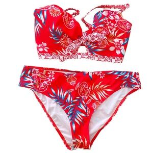 Pour Moi Red Tropical 2 Piece Bikini Set L